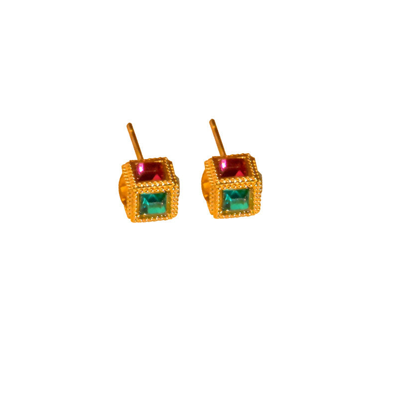 Women's Small Sugar Cube Light Luxury High-grade Sier Pin Stud Earrings