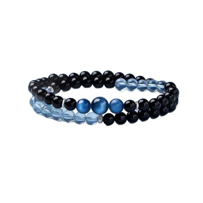 Wing Natural Clear Aquamarine Obsidian Double Female Bracelets