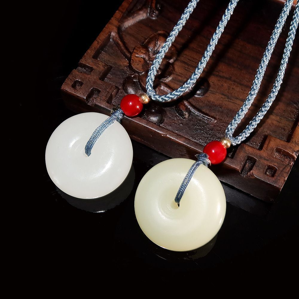Natural White Jade Safety Buckle Live Pendants