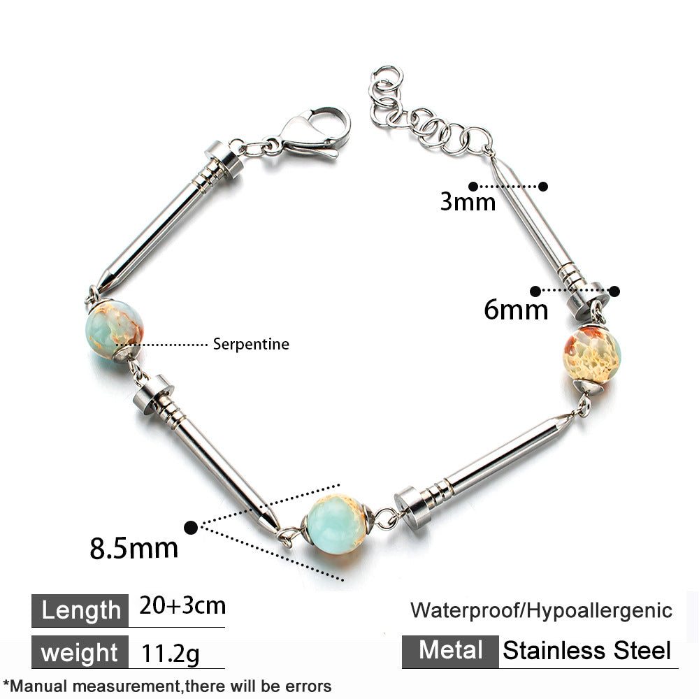 Wind Design Stainless Steel Nail With Natural Bracelet