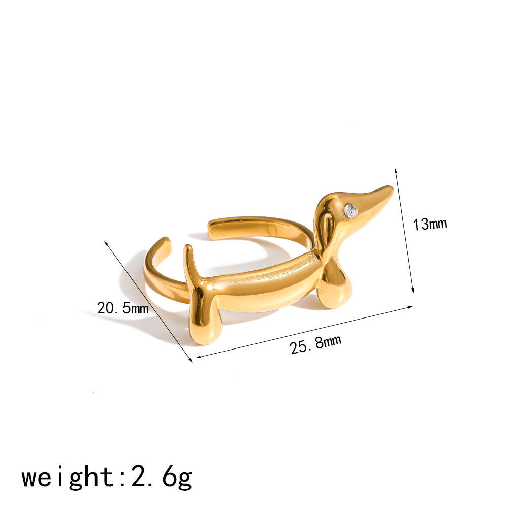 Cute Gold Puppy Sausage Dog Stainless Steel Earrings