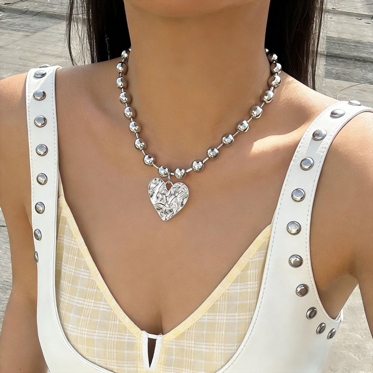 Irregular Heart Stainless Steel Round Beads Hot Pendant