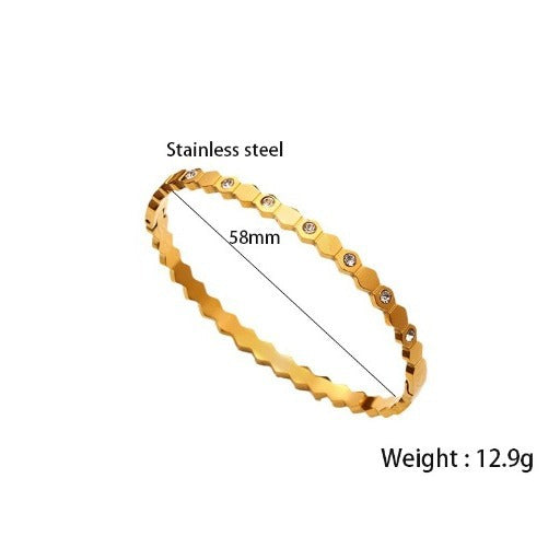 Unique Exquisite Geometric Hexagonal Honeycomb Glossy Diamond Titanium Steel Bracelet