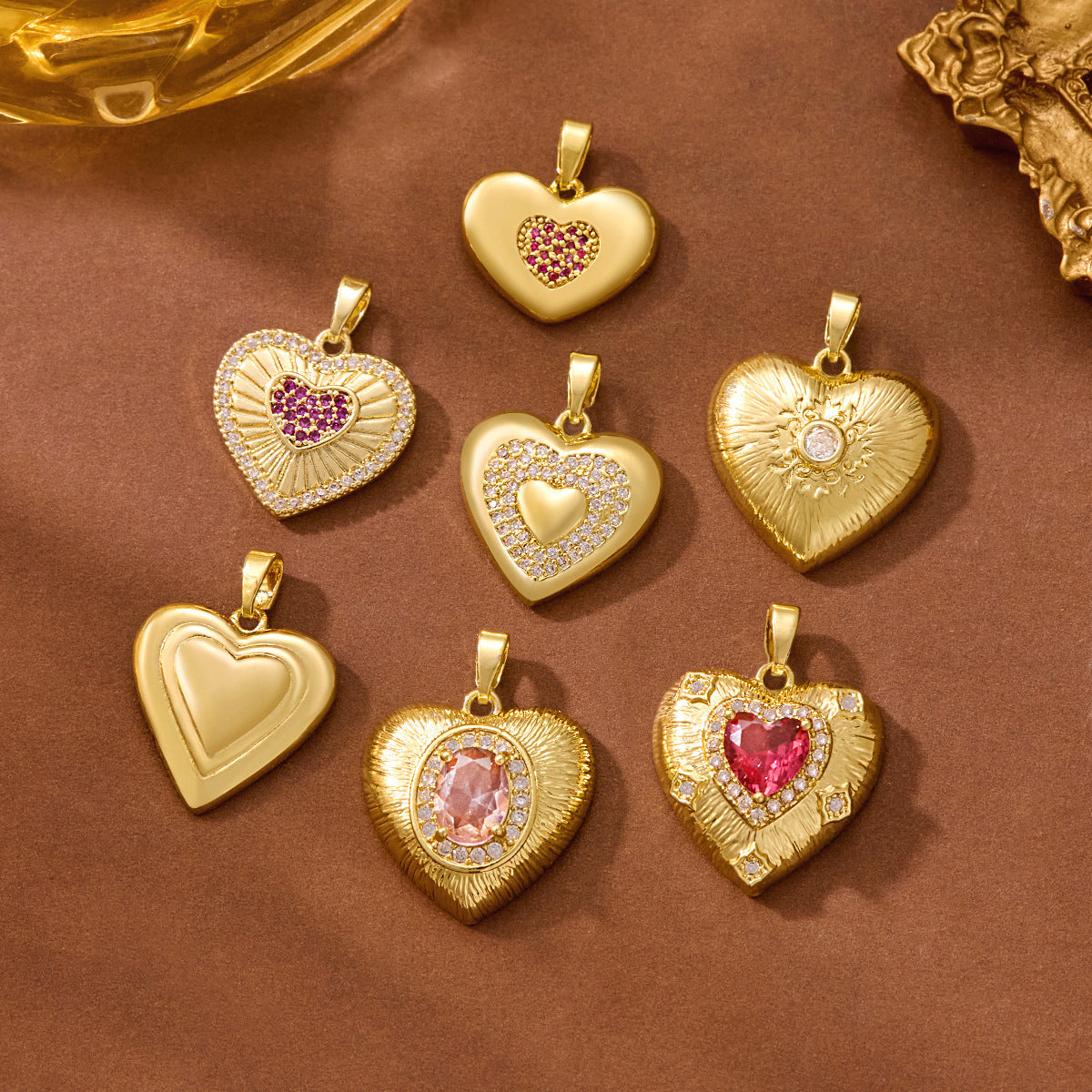 Fashion Colored Loving Heart Cute Gold Color Brass Pendant