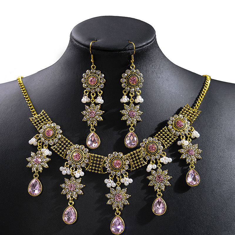 Bohemian Crystal Ethnic Style Diamond Tassel Jewelry Set