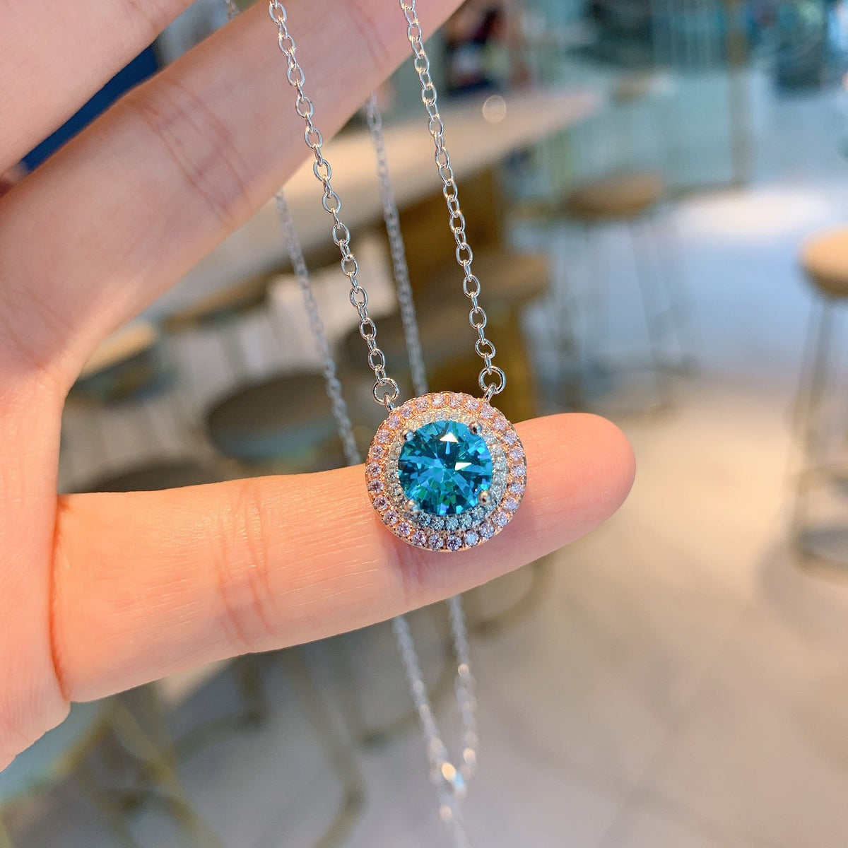 Women's Round Simulation Ocean Blue Rhinestone Simple Female Jewelry Set