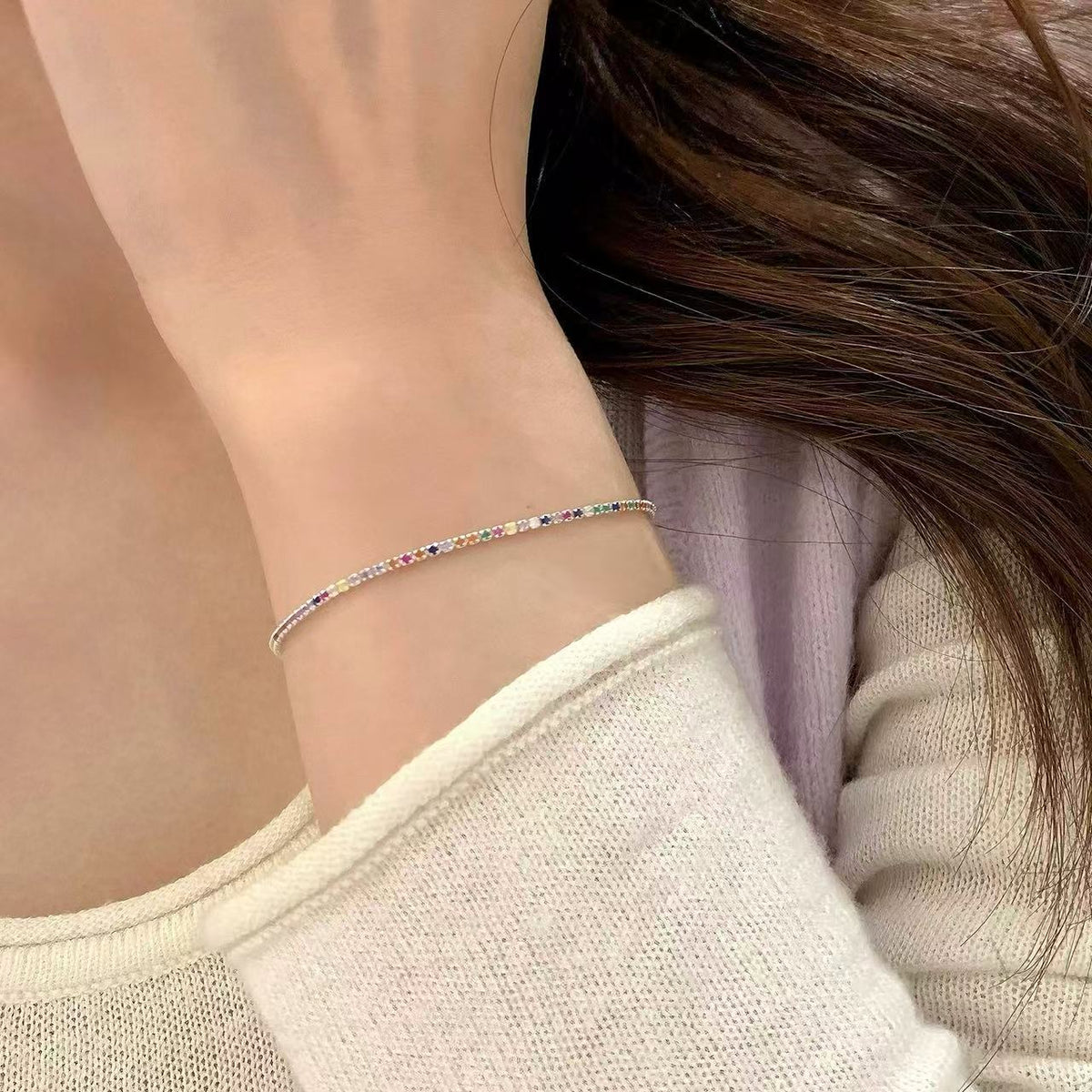 Women's Dopamine Rainbow Fine Zircon For Light Luxury Minority Design Exquisite Bracelets