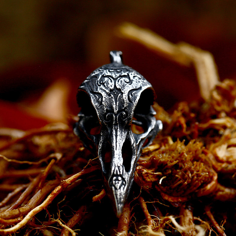 Men's Viking Stainless Steel Carved Crow Titanium Pendants
