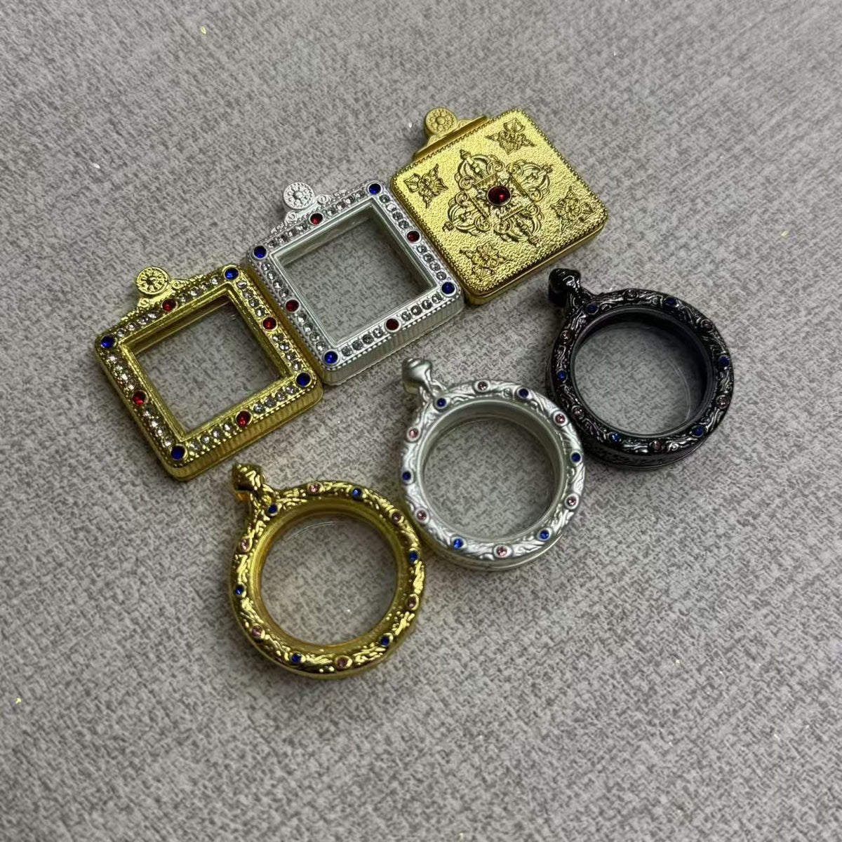 Small Double-sided Hollow Square Amulet Round Pendant