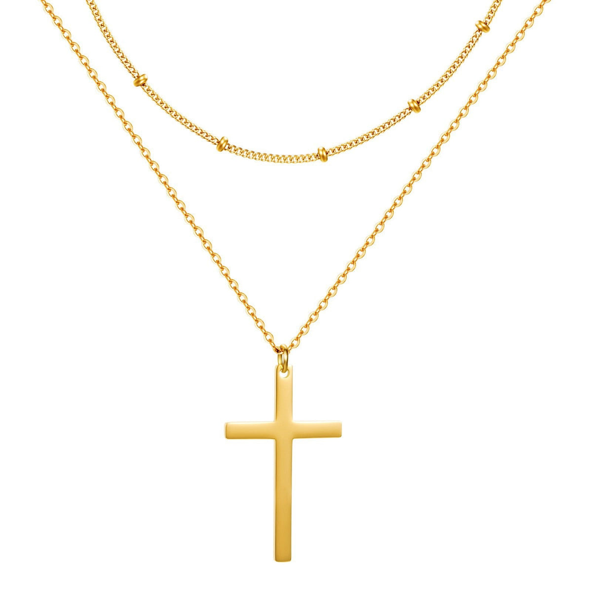 Women's Stainless Steel Cross Chain Clip Beads Bead Refined Necklace