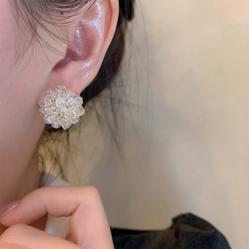 Women's Fresh Personality Crystal Ball For Fashion High Sense Temperament Sier Earrings