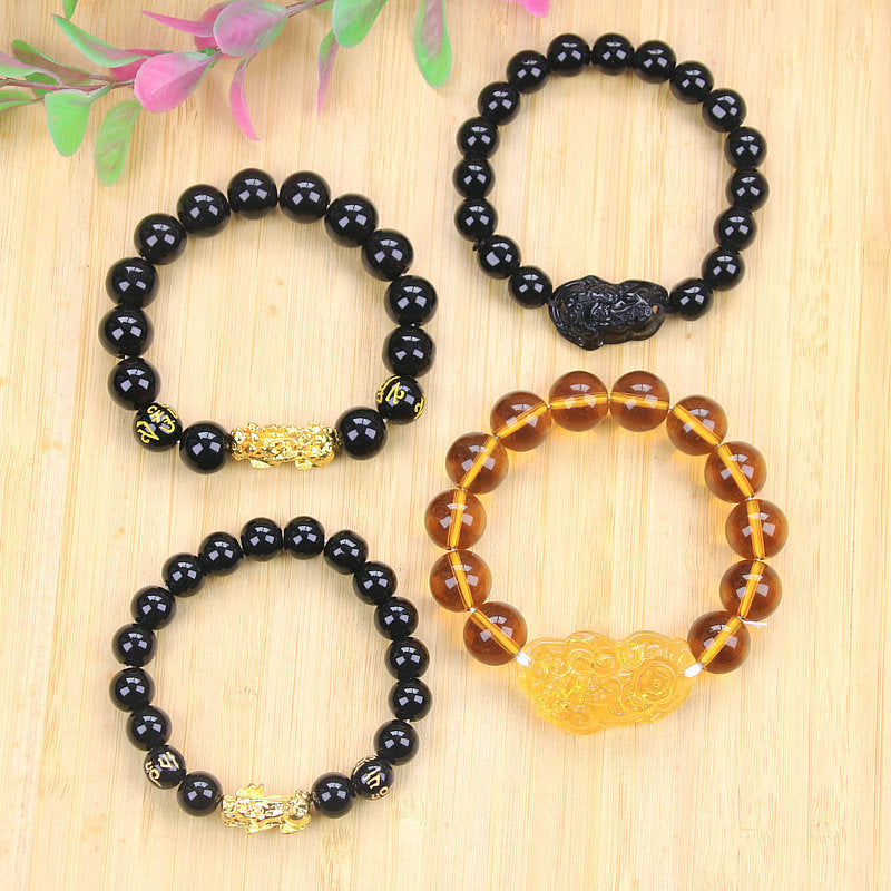 Running Rivers Lakes Live Imitation Obsidian Gilt Six Words Mantra Bracelet