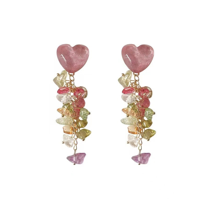Color Love Gravel Tassel Female Niche Earrings
