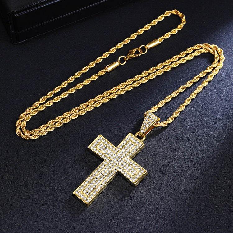 Men's Diamond Cross Hip Hop Personality Clavicle Necklace