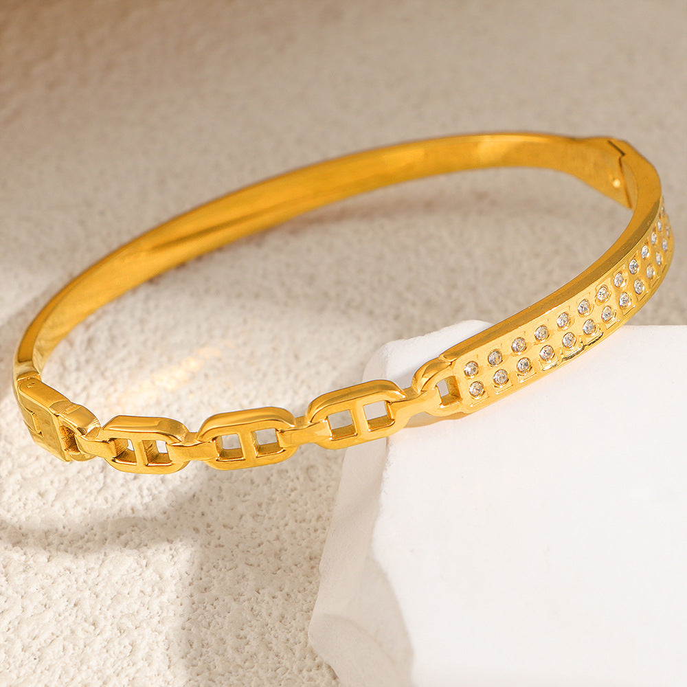 Women's Fashion Titanium Steel Geometric Variety White Diamond Light Luxury Bracelet