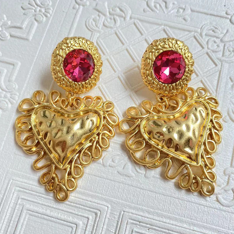Antique Chinese Ancient Plain Gold Love Eardrops Retro Fashion Stud Earrings