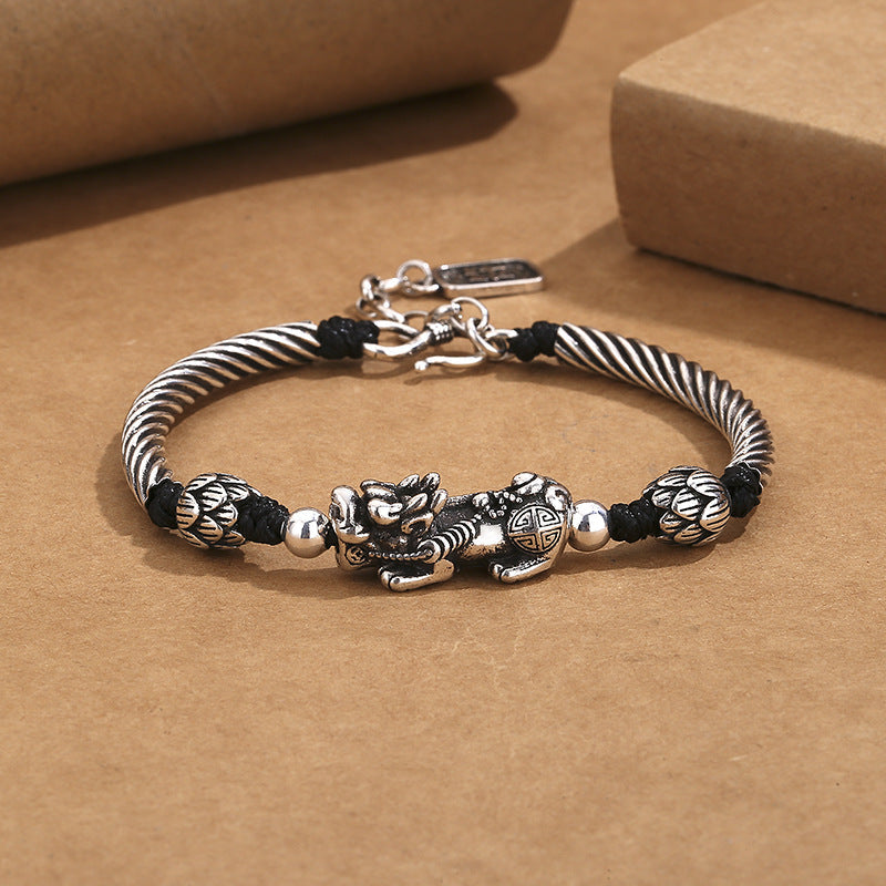 Men's Thai Sier Plated Personality Handmade Woven Trendy Lotus Peace Carrying Bracelets