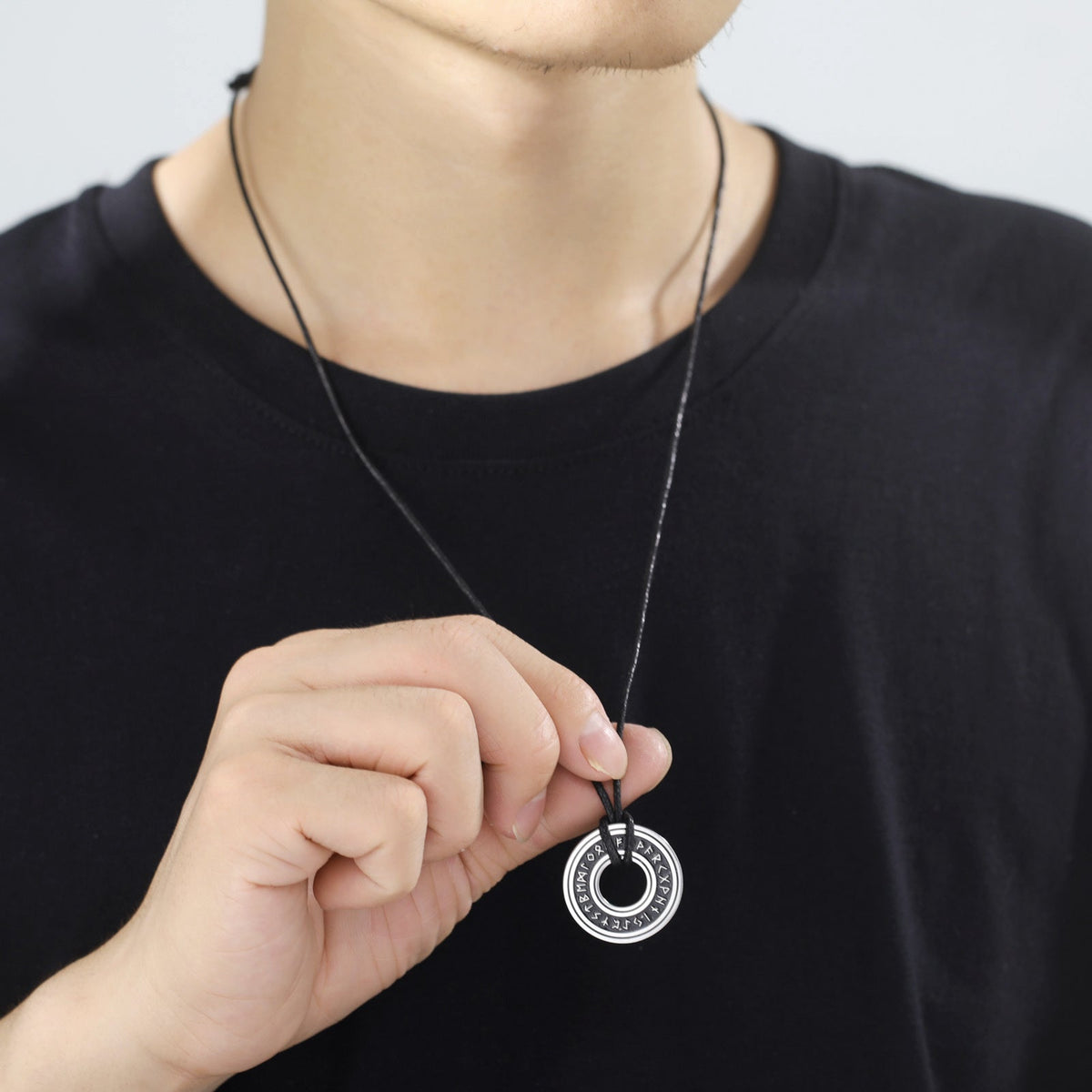 Retro Titanium Steel Cut Blackened Stainless Runic Letter Hollow Leather Necklaces
