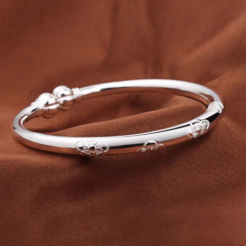 Pumpkin Couple Beads Sier Female Plated Open Solid Vintage Bracelet