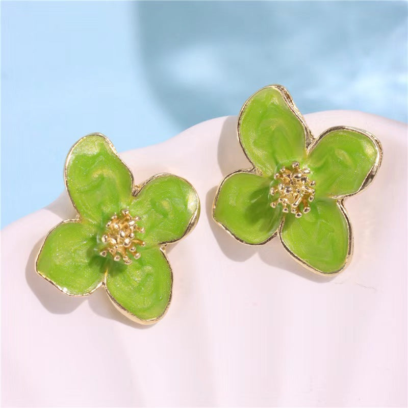 Roselle French Style Retro Drip Glazed Red Flower Three-dimensional Small Rings