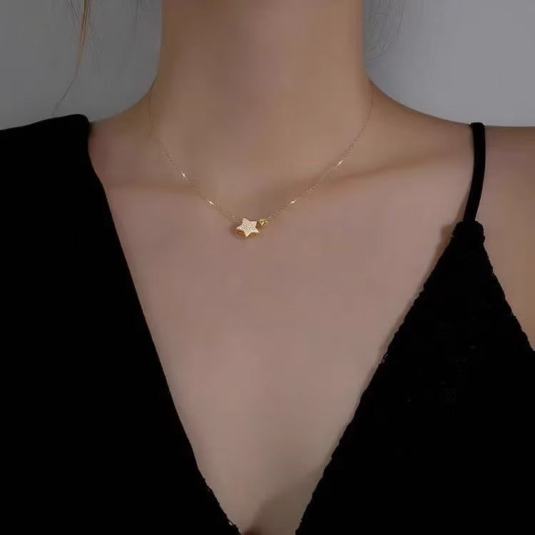 Women's Diamond Stars Heart High-grade Design Simple Five-pointed Star Temperament Clavicle Necklace
