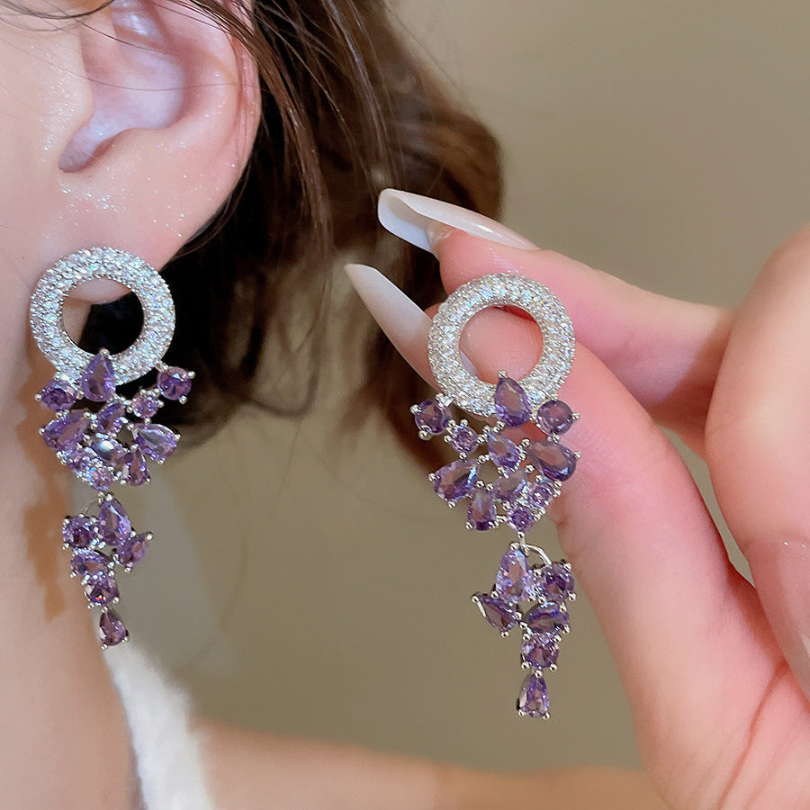 French Royal Style Zircon Geometric Flower Light Luxury High-grade Earrings