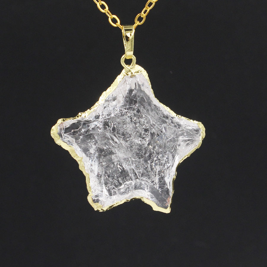 Star Moon Faceted White Crystal Obsidian Pendant
