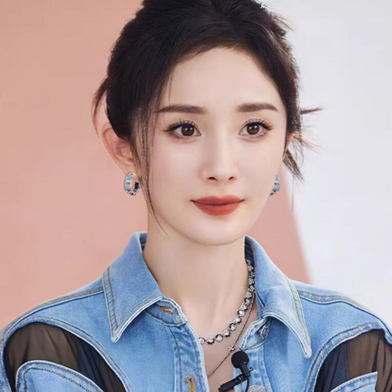 Design Blue Denim Shaped Ear Clip Cold Stud Earrings