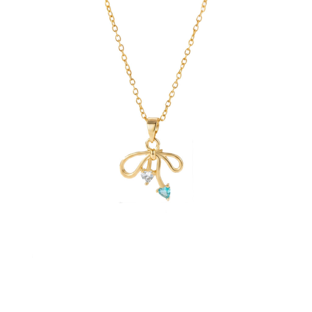 Women's Bow Light Luxury Minority Design Blue Diamond Love High-grade Simple Necklaces