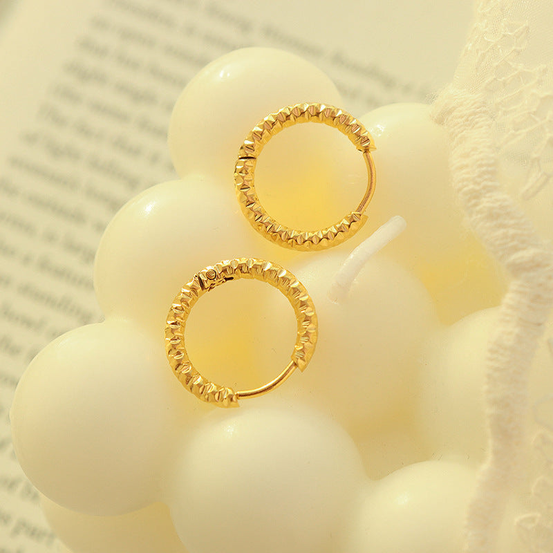 Stainless Steel Circle Ear Clip Cold Wind Embossed Niche Titanium Earrings