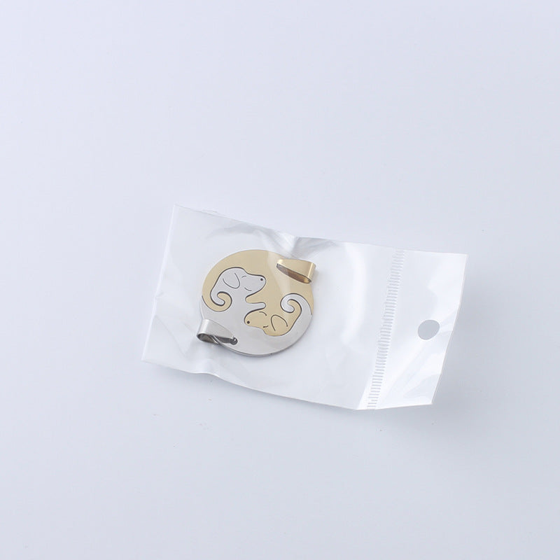 Women's & Men's Dog Couple Stitching For Girlfriends Simple Cute Korean Titanium Pendants