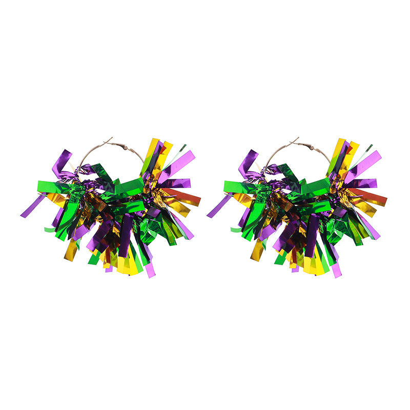 Purple Yellow Green Various Materials Ear Tassel Sequins Rhinestone Ball Earrings