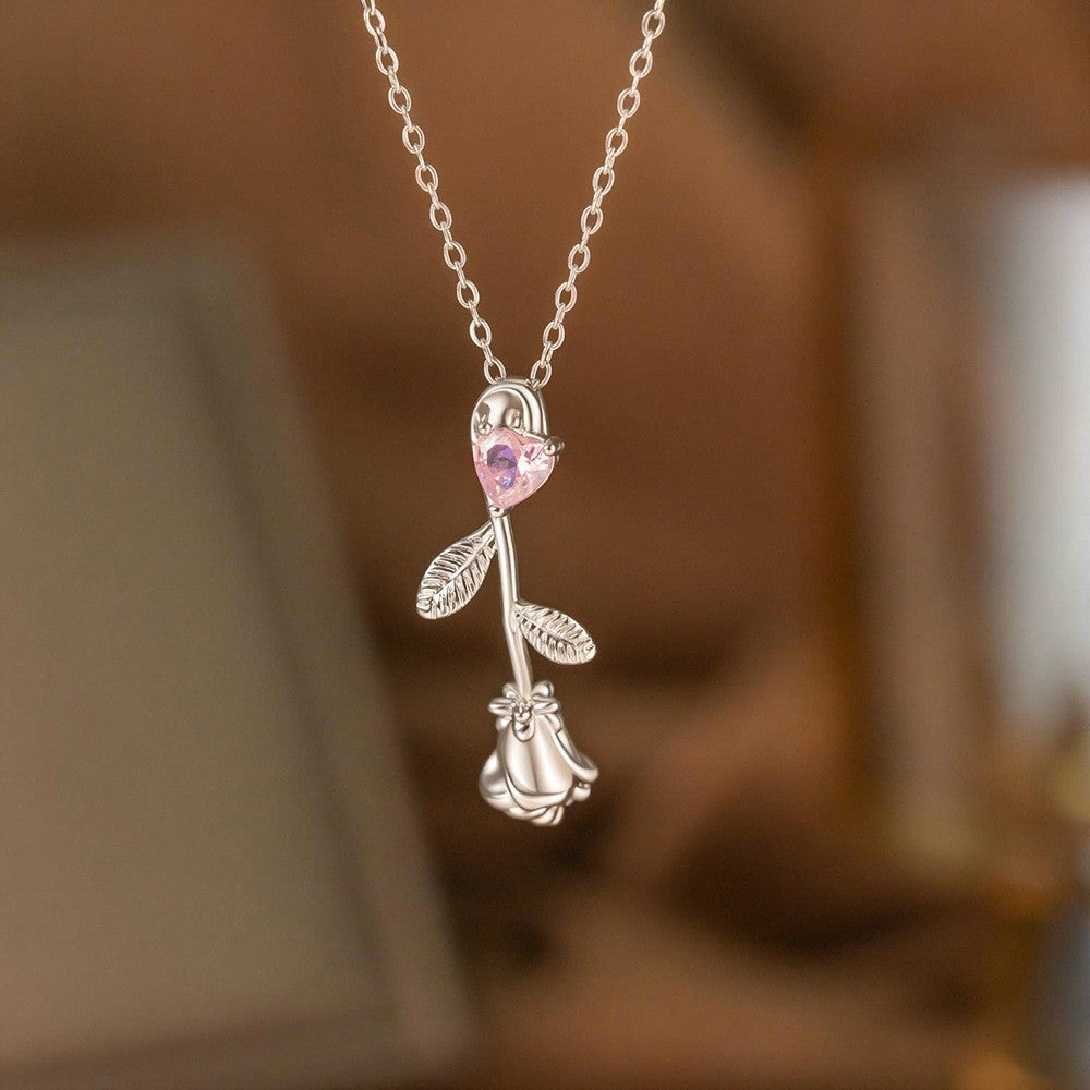 Steel Female Micro Inlaid Pink Diamond Necklace