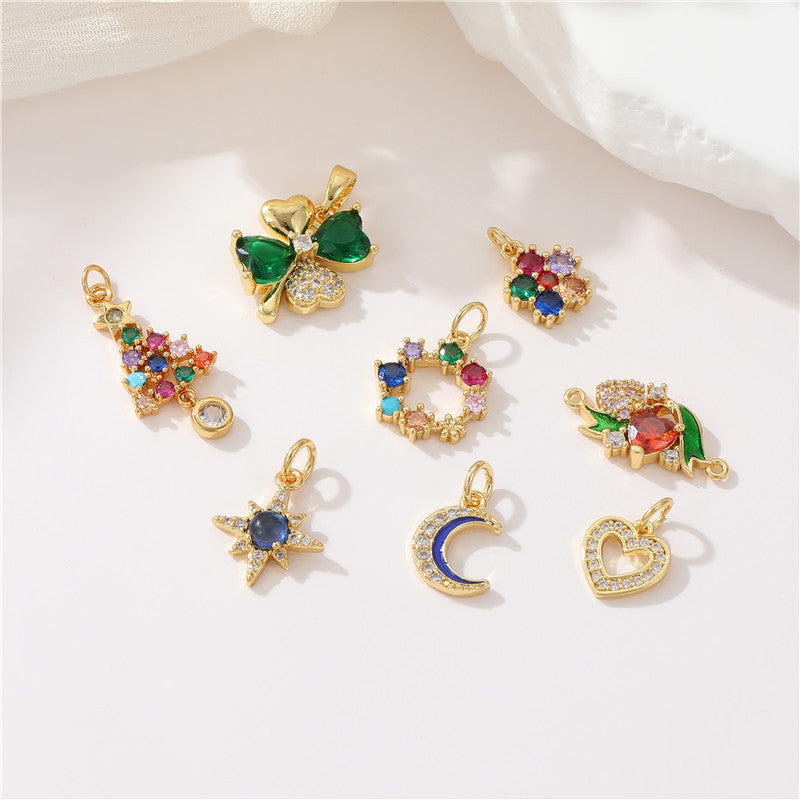 Inlaid Zircon Christmas Tree Clover Love Handmade Pendant