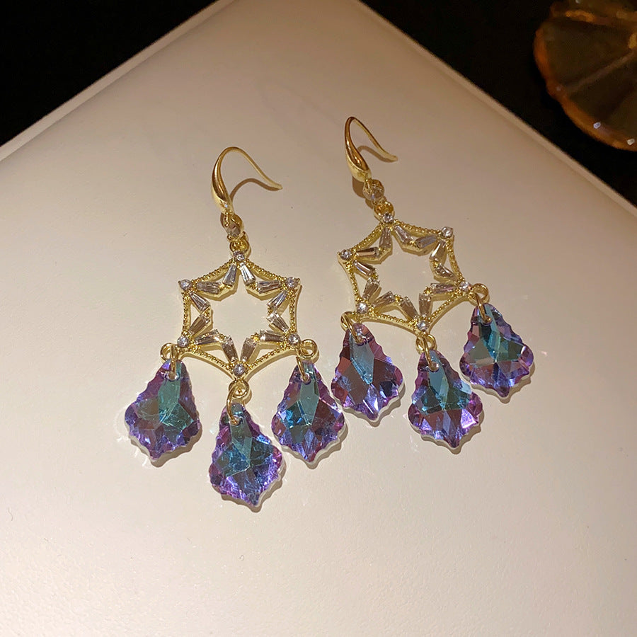 French Royal Style Zircon Geometric Flower Light Luxury High-grade Earrings
