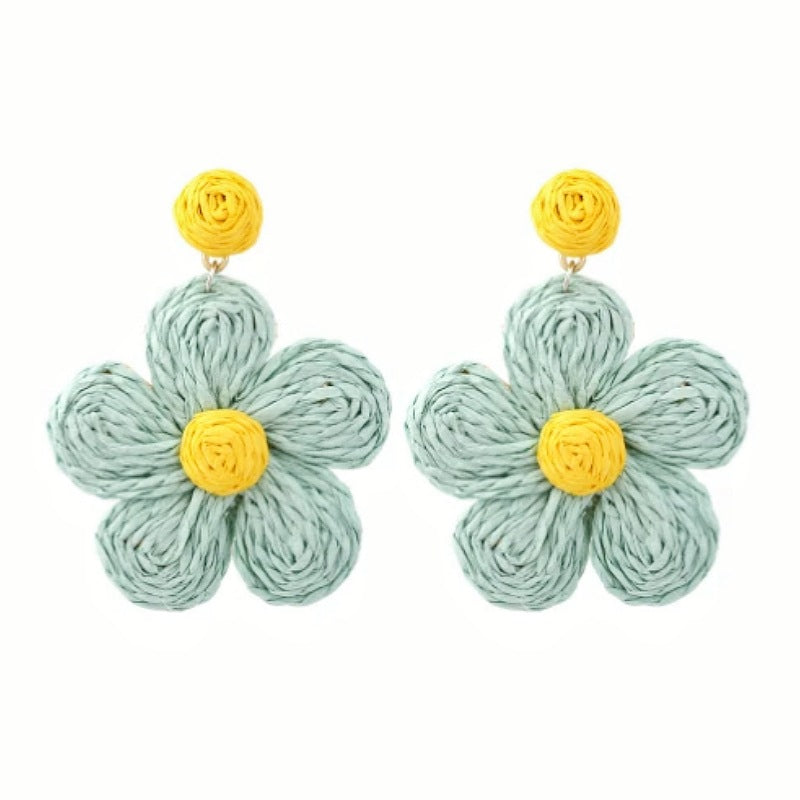 Women's High-grade Sweet Flowers Raffia Fashion Hand-knitted Earrings