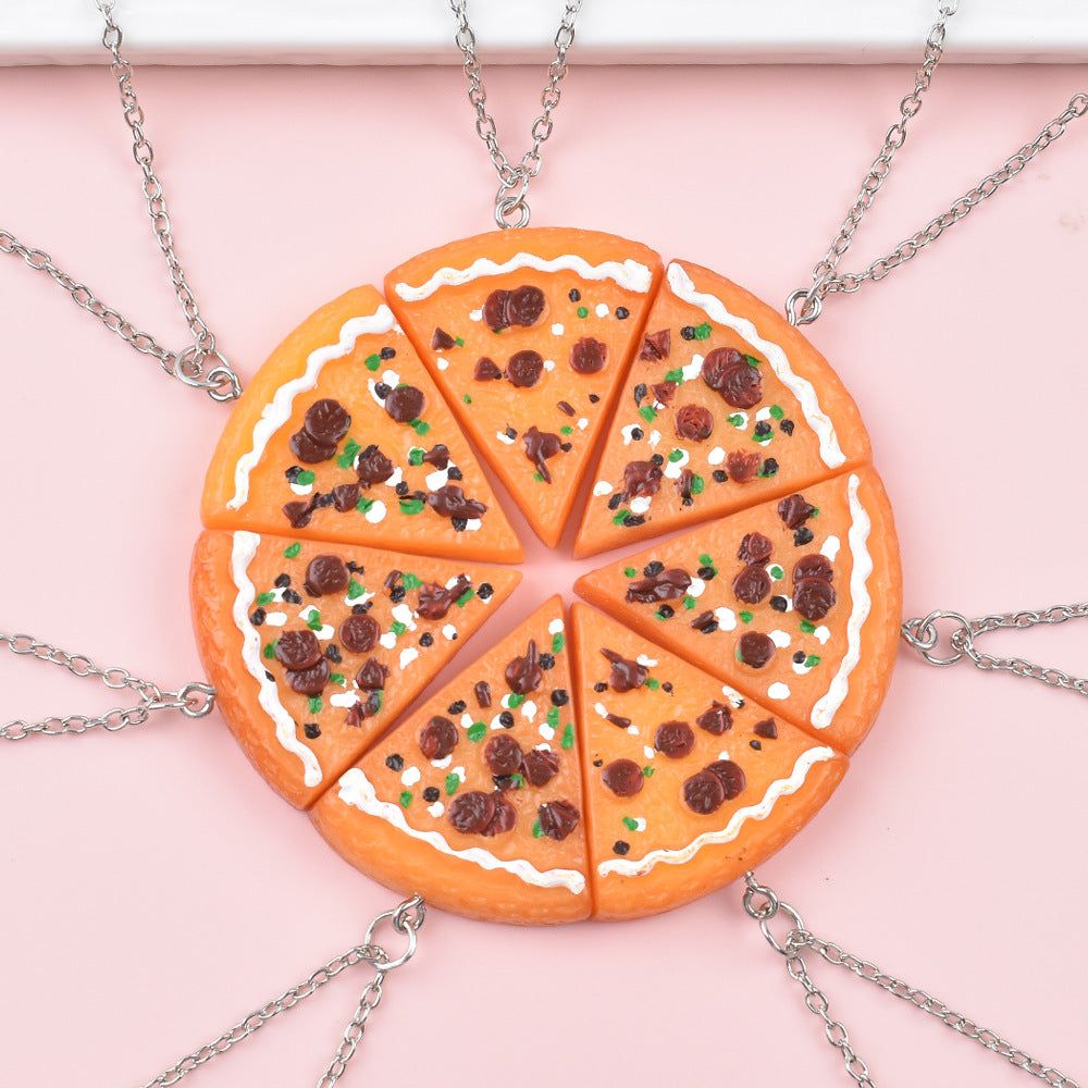 Round Stitching Pizza Good Friend Girlfriends Necklace