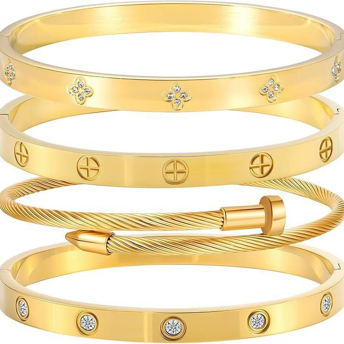 Fashion Titanium Steel Gold Female Card Plus Bracelet