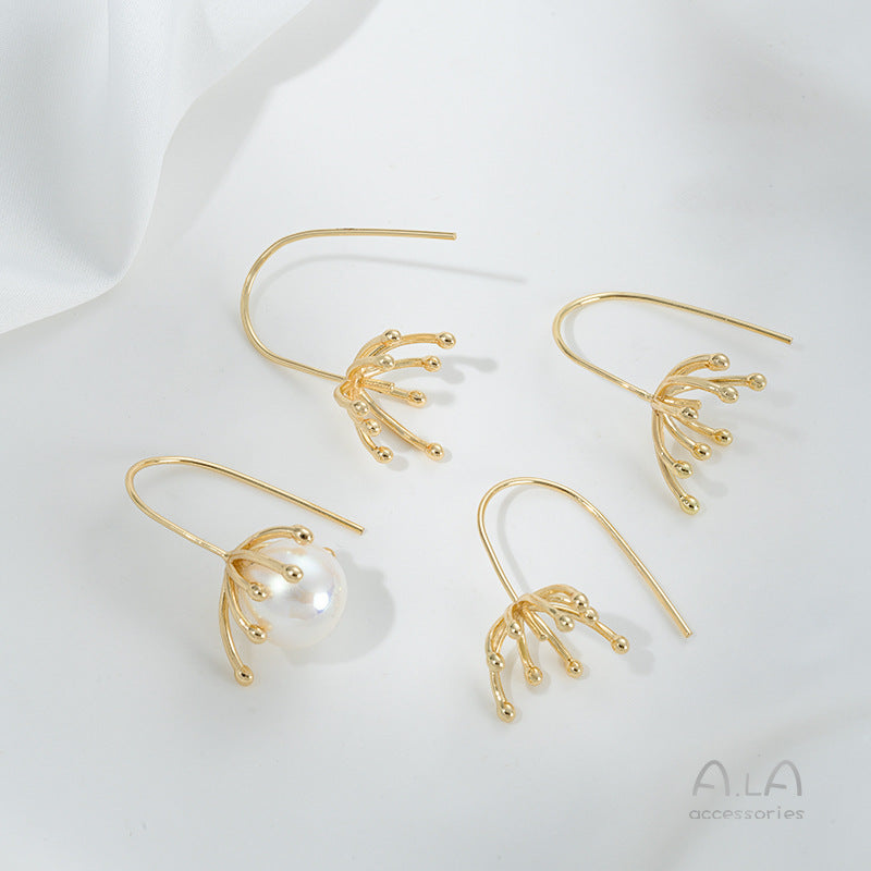 Gold-plated Color Retention Branches Ear Hook Stamen Earrings