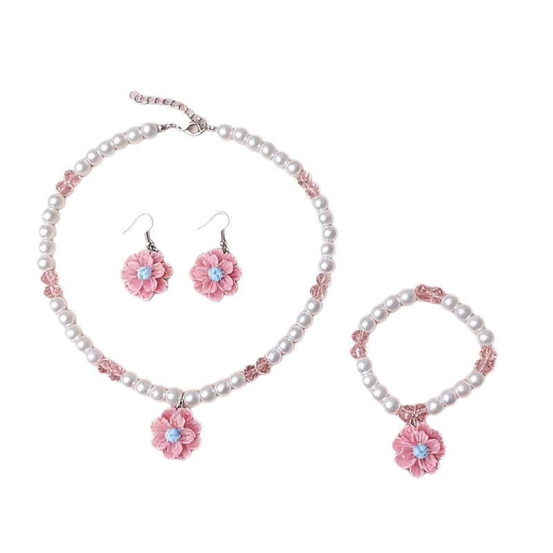 Elegant Children's Cute Refreshing Pearl Flower Jewelry Set