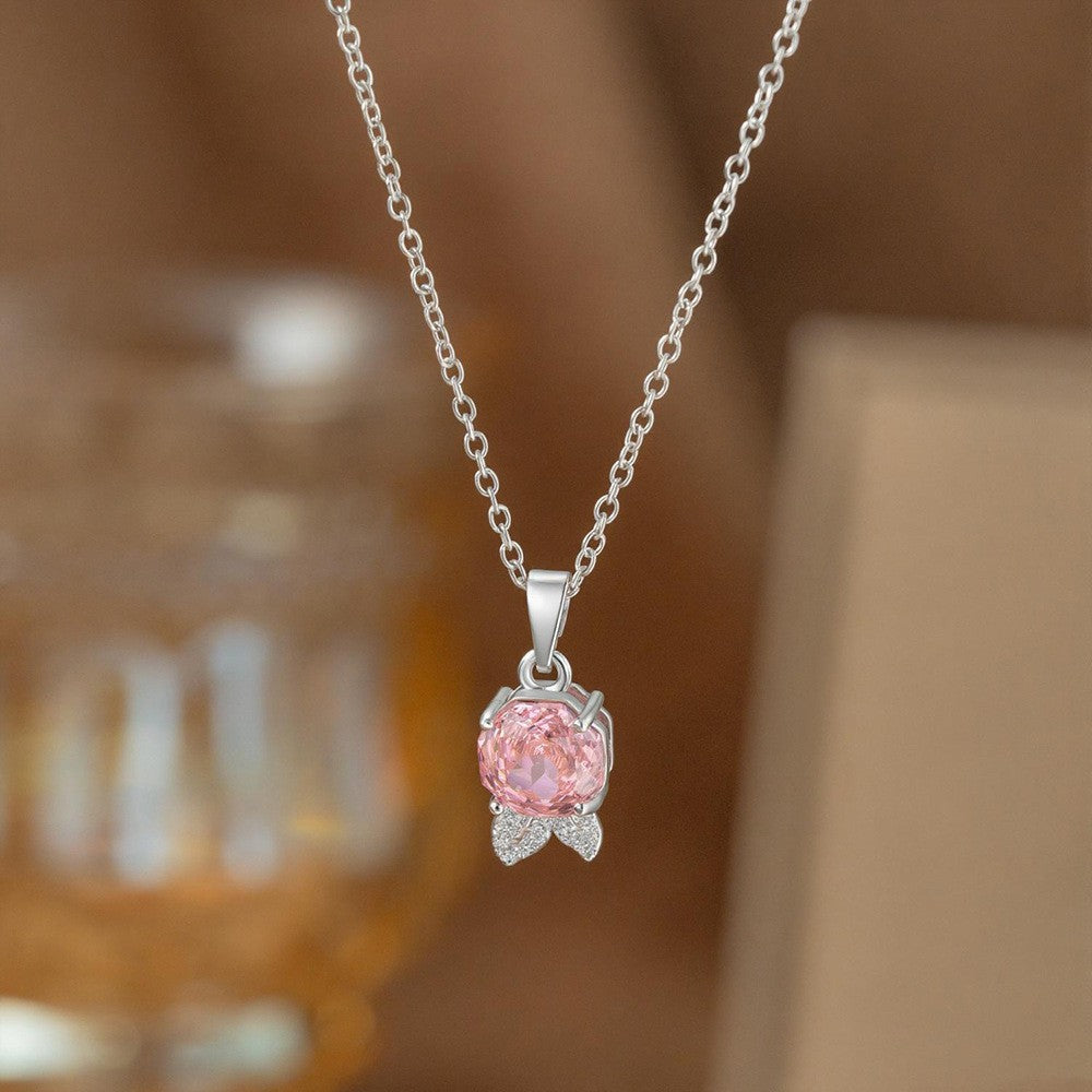 Steel Female Micro Inlaid Pink Diamond Necklace