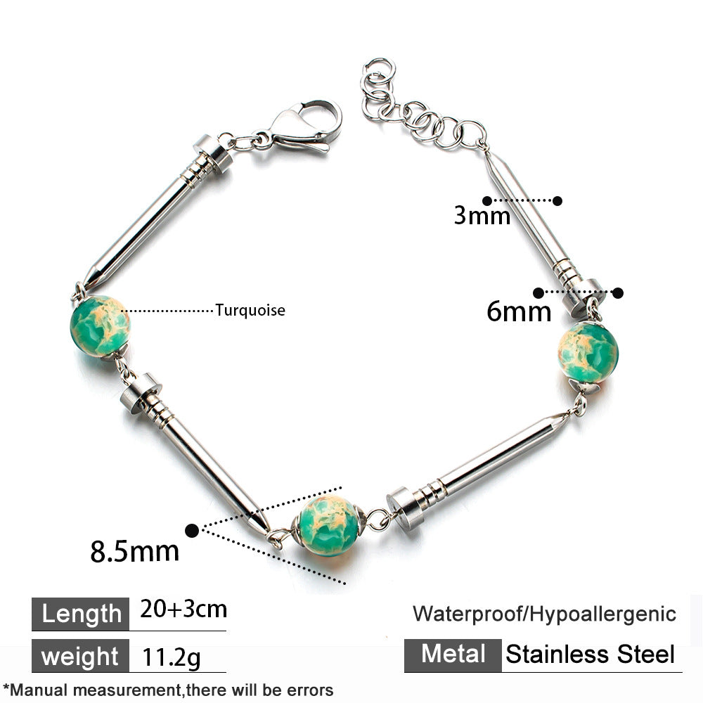 Wind Design Stainless Steel Nail With Natural Bracelet