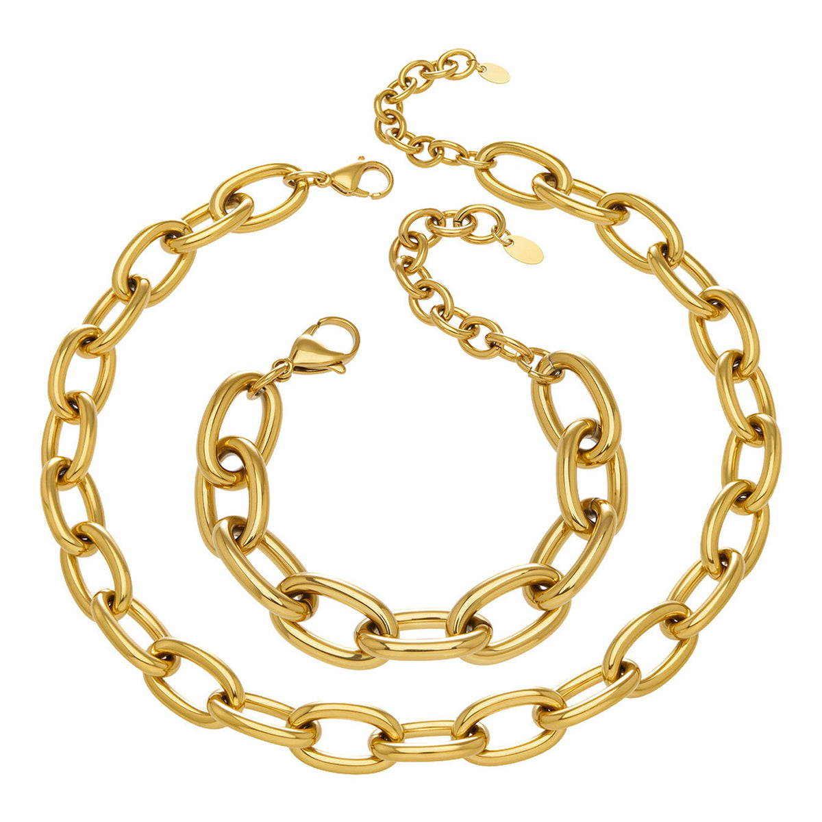 Thick Chain Stainless Steel Gold Plated Jewelry Set