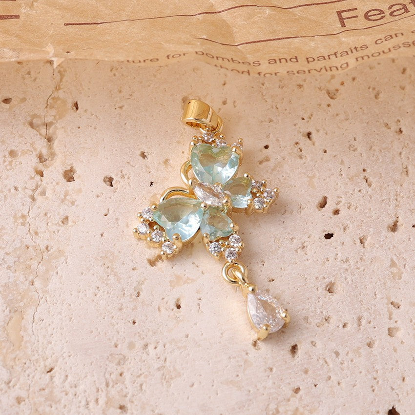 Luxury Butterfly Jeweled Sapphire Texture Two-color Everyday Pendant