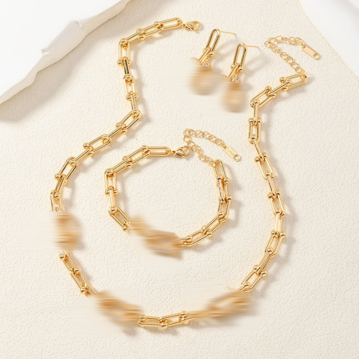 Women's Gold Inlaid Zircon U-shaped Stainless Steel Bamboo Buckle Necklaces