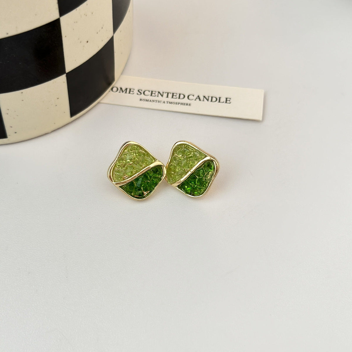 Sier Needle Light Luxury High-grade Gradient Crystal Design Square Color Earrings