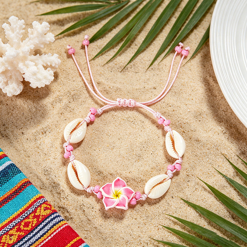 Women's Fashionable Fresh Polymer Clay Flower Shell Woven For Hand Bracelet