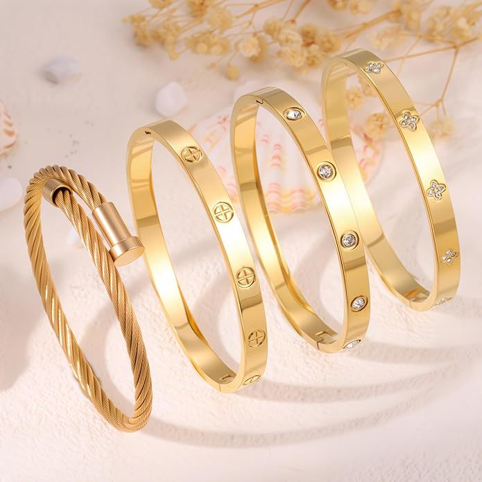 Fashion Titanium Steel Gold Female Card Plus Bracelet