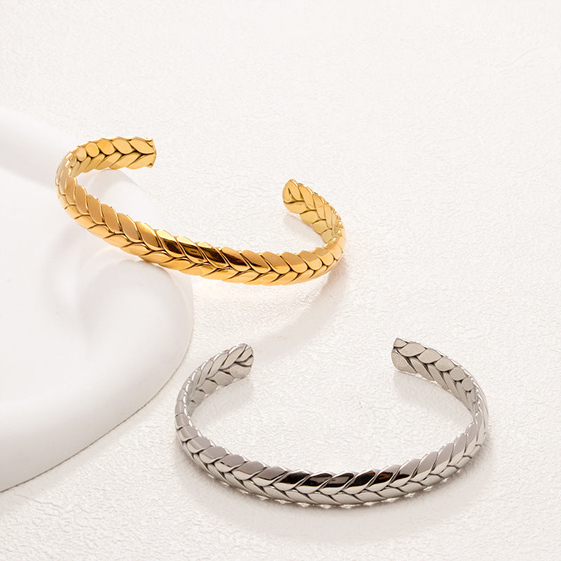 Fashion Titanium Steel Wheat Open-ended High-grade Shaped Couple Bracelet