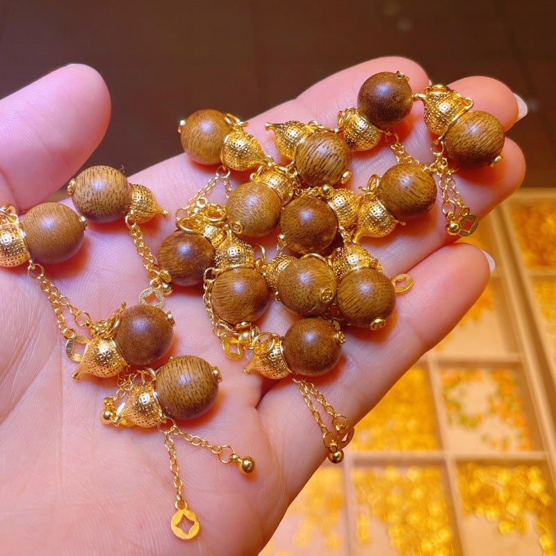 Ancient Gold Calabash Pendent Hand Rub Cotton Line Pendant